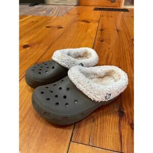 CROCS Shoes Kids Size 12/13C Slide Comfort Fleece Lined. Brown. slip on